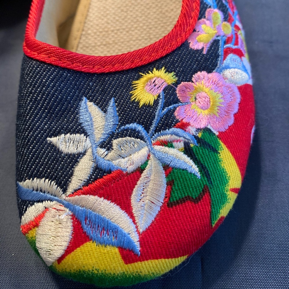 Beautiful Floral Embroidered & Denim Slip on Shoe